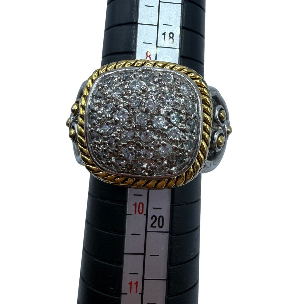 Two Tone Silver Gold Tone Pave Crystal Dome Statement‎ Cocktail Ring Size 9
